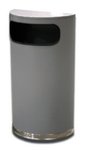 Half Round Trash Can 9 gallon Side Waste Entry silver metalic